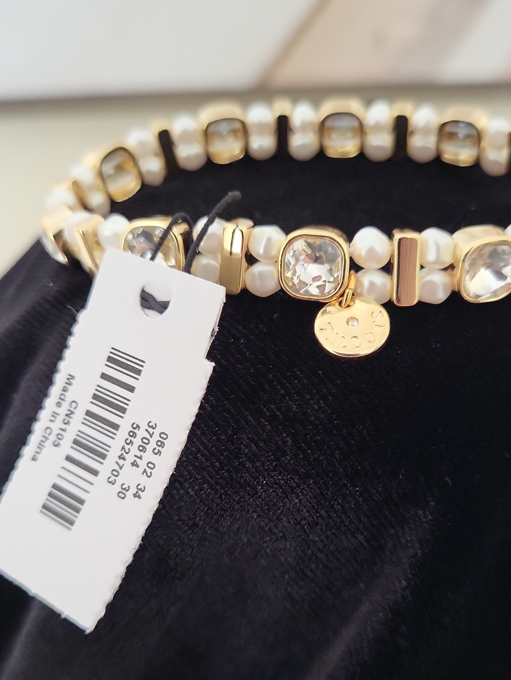 Talbots Elegant Faux  Gold Pearl & Crystal Stretch Bracelet - Picture 4 of 4